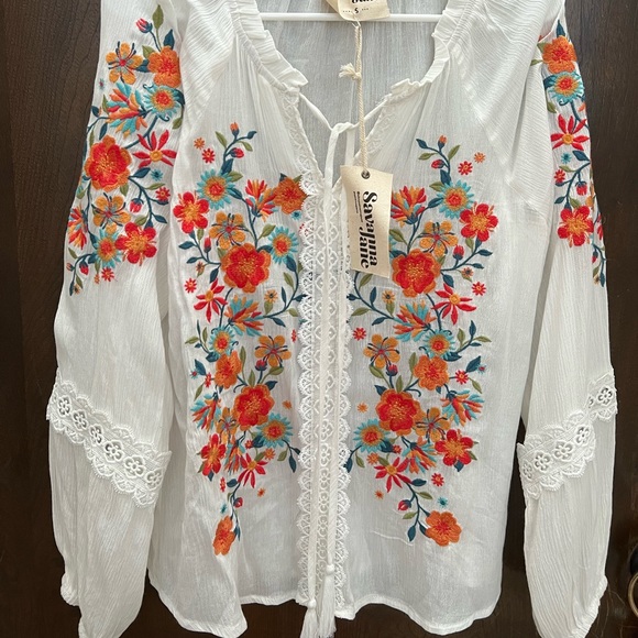 Savannah Jane Floral Embroidered Boho Top • small - Picture 2 of 5